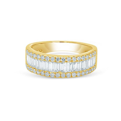 Round and baguette diamond band in 18k yellow gold by Diamond Tales