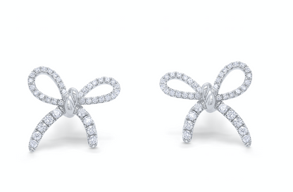 Earrings 18k White Gold Bows with Diamonds