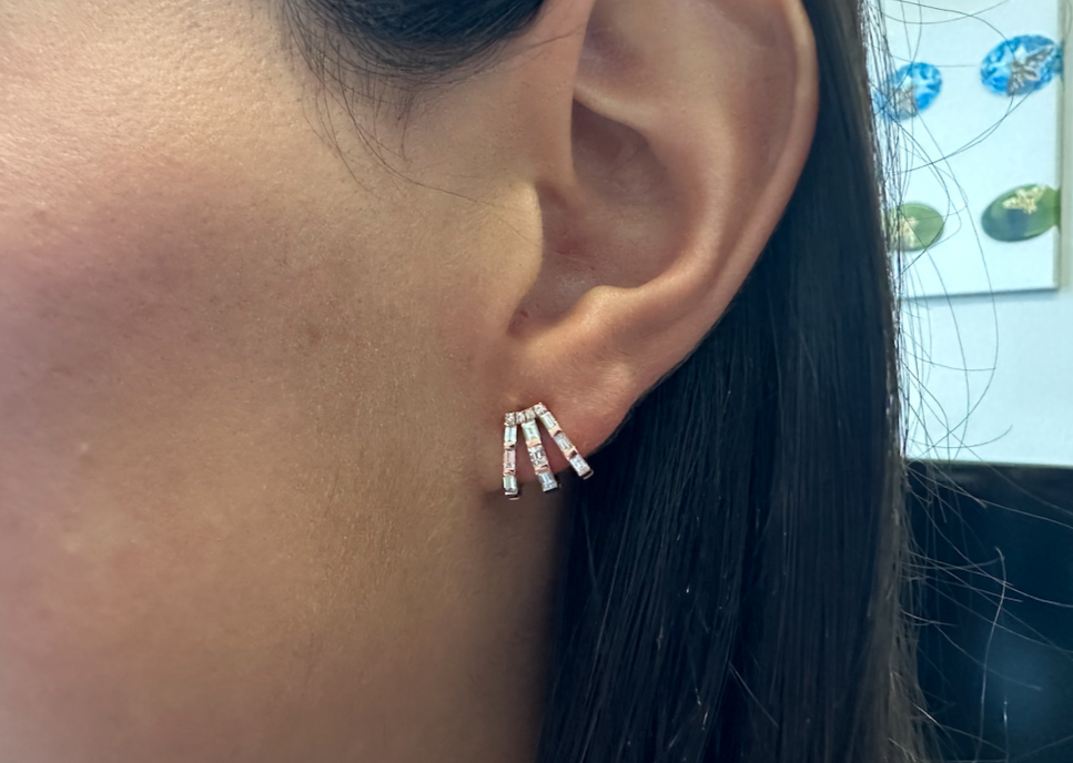 Earrings 14k Rose Gold Cage Lobe Studs &amp; Diamonds