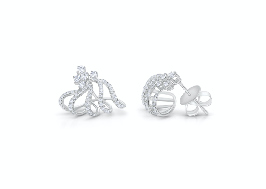 Earrings 18k White Gold Lobe Stud Five Claws &amp; Diamonds