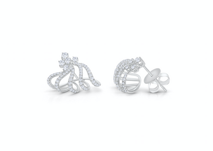 Earrings 18k White Gold Lobe Stud Five Claws &amp; Diamonds