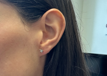 Mini Earrings 14k Gold Star and Ray Studs with Diamonds