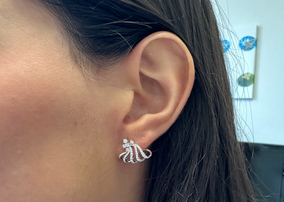 Earrings 18k White Gold Lobe Stud Five Claws &amp; Diamonds