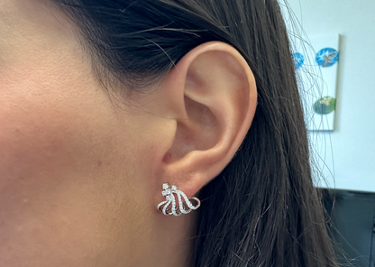 Earrings 18k White Gold Lobe Stud Five Claws &amp; Diamonds