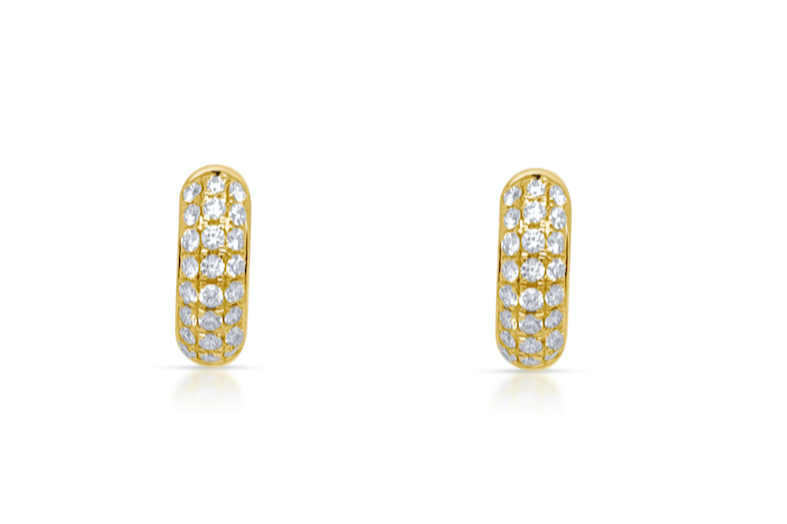 Earrings 14k Yellow Gold Huggies &amp; 3-Row Diamonds