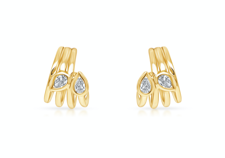 Earrings 14k Gold Lobe Stud &amp; Pear Diamonds