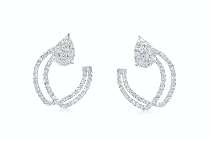 Earrings 18k White Gold Double Hoops &amp; Diamonds
