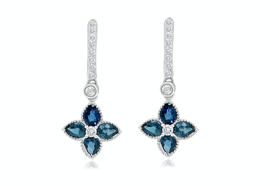 Earrings 18k Gold Huggies, Sapphires &amp; Diamonds