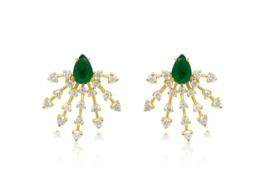 Earrings 14k Gold Pear Emeralds &amp; Diamonds Stardusts