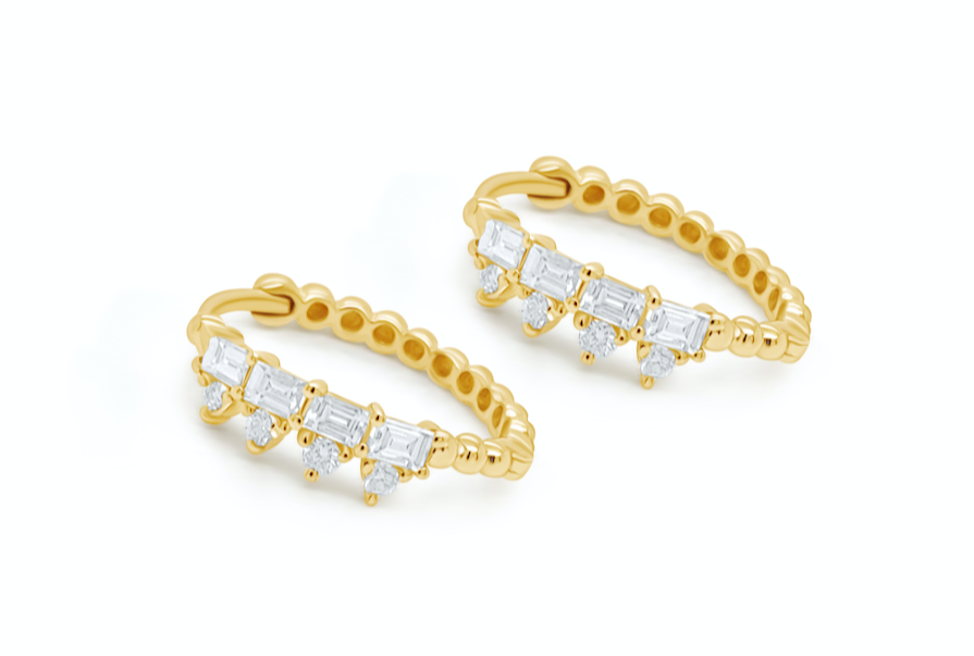 Earrings 18k Yellow Gold Hoops &amp; Diamonds