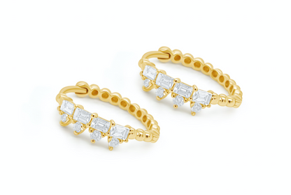 Earrings 18k Yellow Gold Hoops &amp; Diamonds