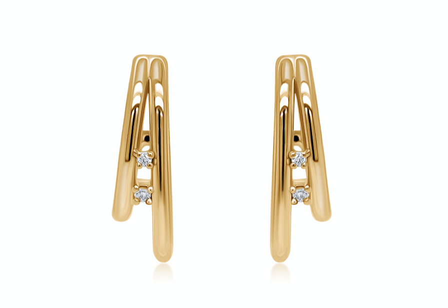Earrings 18k Yellow Gold Double Oval Hoops &amp; Diamonds