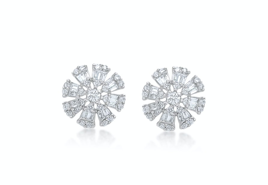 Earrings 18k Gold Diamonds Flower Stud