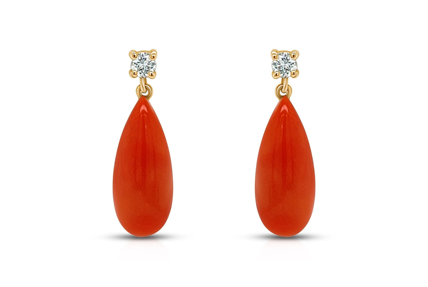 Earrings 18k Gold Coral Drops &amp; Diamonds