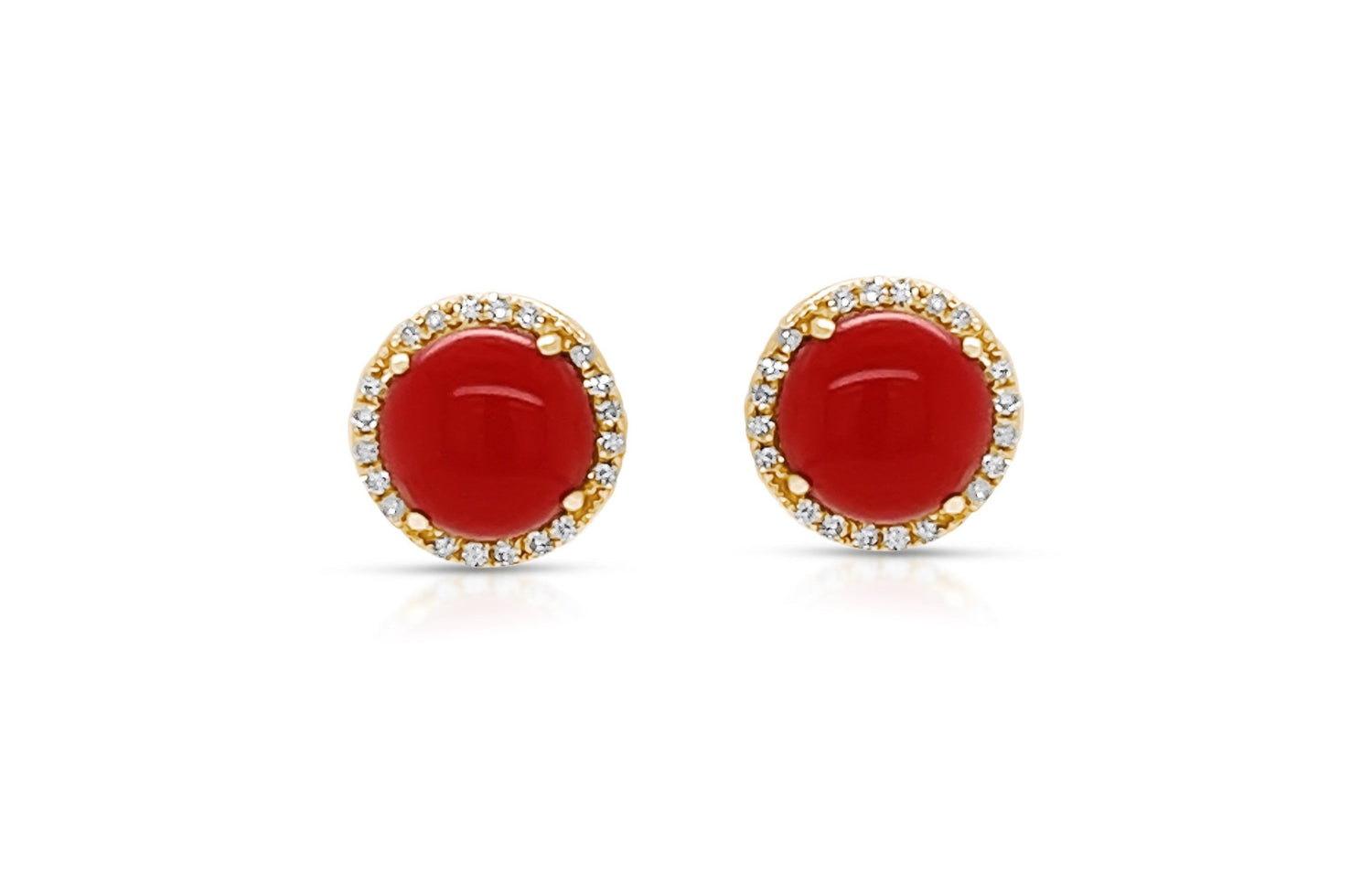 Earrings 18K Gold Natural Coral &amp; Diamonds Halo