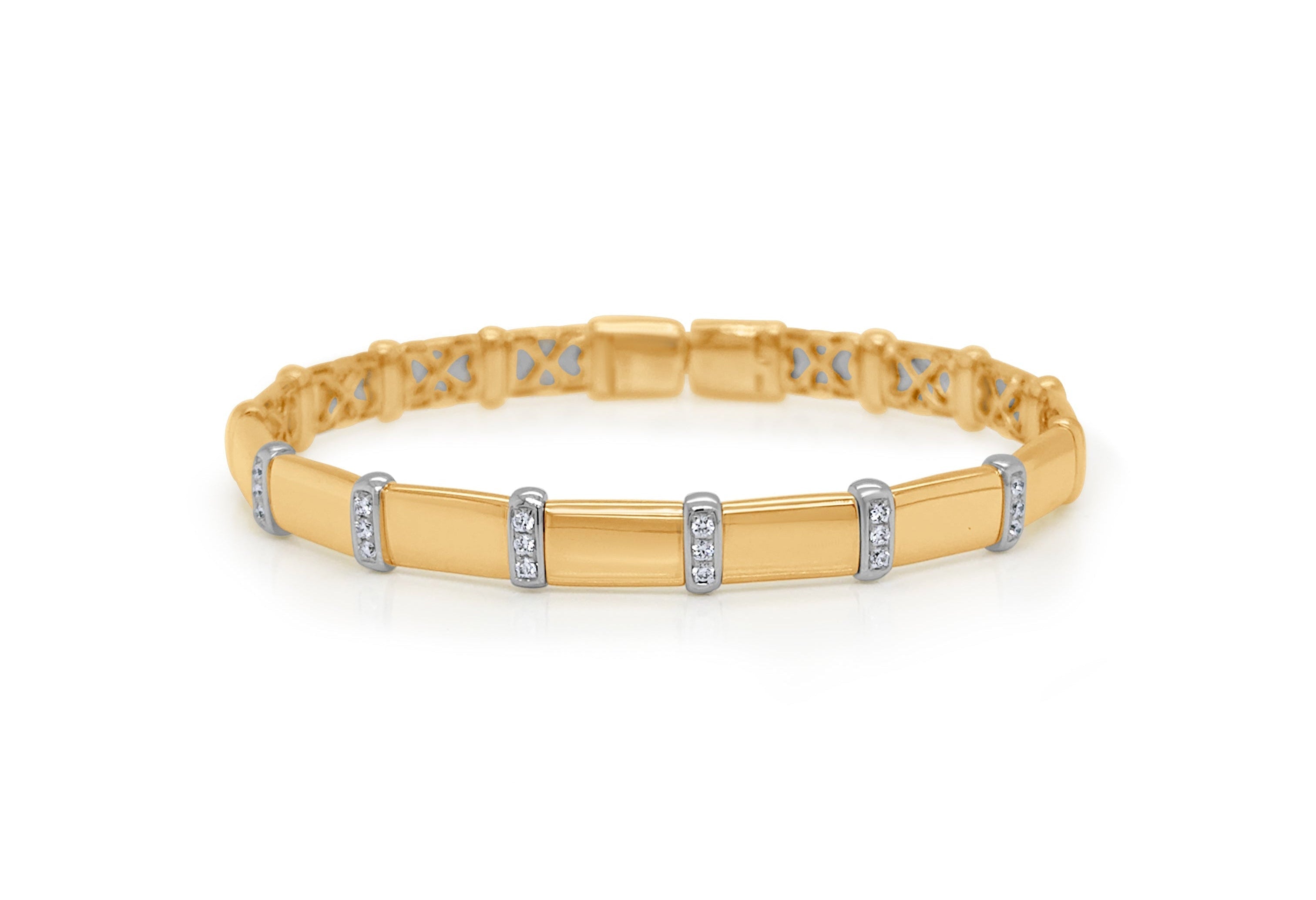 Bracelet 18k Yellow Gold &amp; Diamonds Open Cuff
