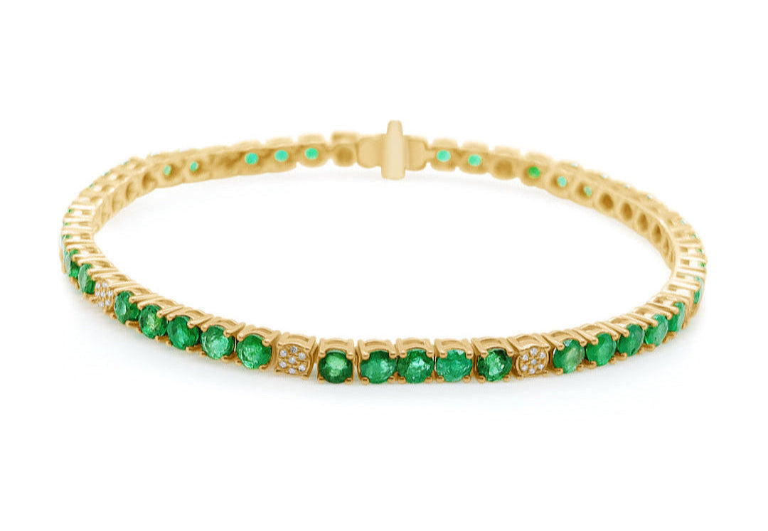 Bracelet 18k Yellow Gold Tennis Emeralds and Diamonds