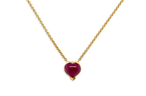 Necklace 18kt Gold & Ruby Cabochon Heart