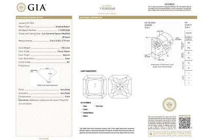 Ring 18kt Gold GIA Square Yellow Diamond &amp; Pave