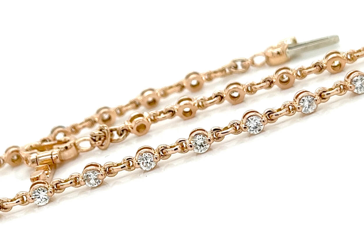 Bracelet 18kt Rose Gold Round Diamonds &amp; Chain