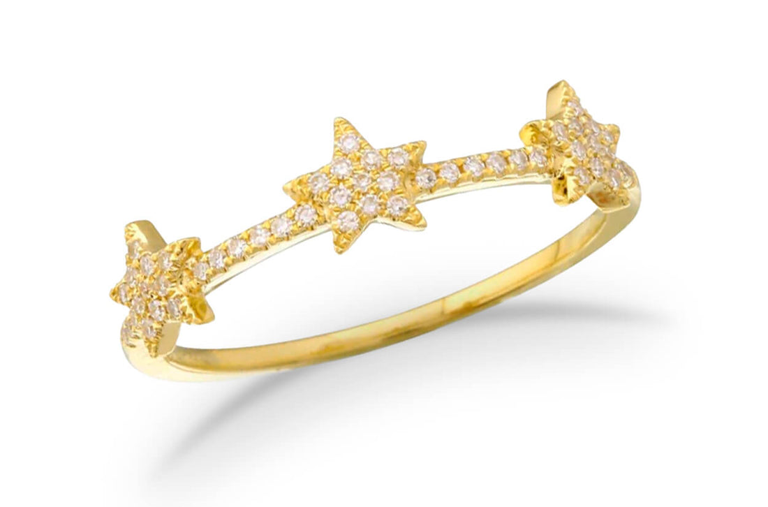 Ring 14kt Gold 3 Star &amp; Diamonds Band