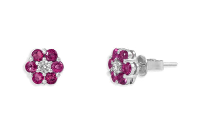 Earrings 18kt Gold Petite Flowers Gemstones &amp; Diamonds Studs