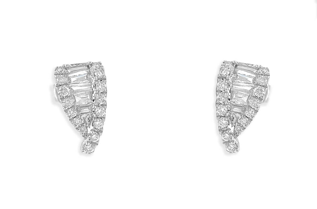 Earrings 18kt White Gold V Shape Round &amp; Emerald Cut Diamonds