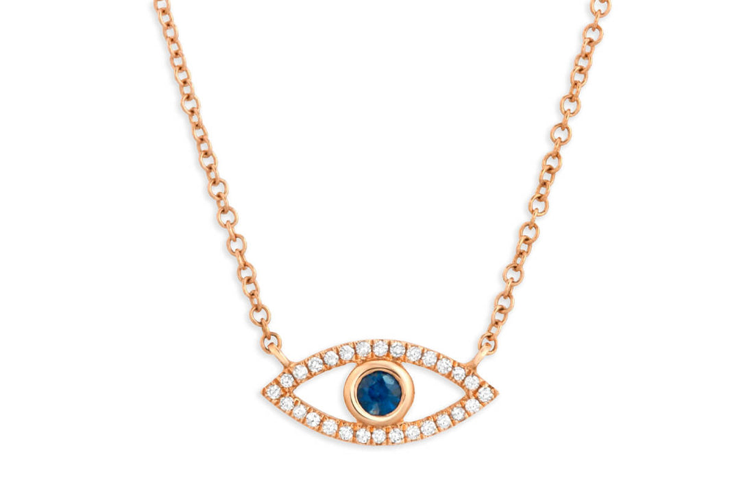 Necklace 14kt Rose Gold Devil Eye Bezel Sapphire &amp; Diamonds