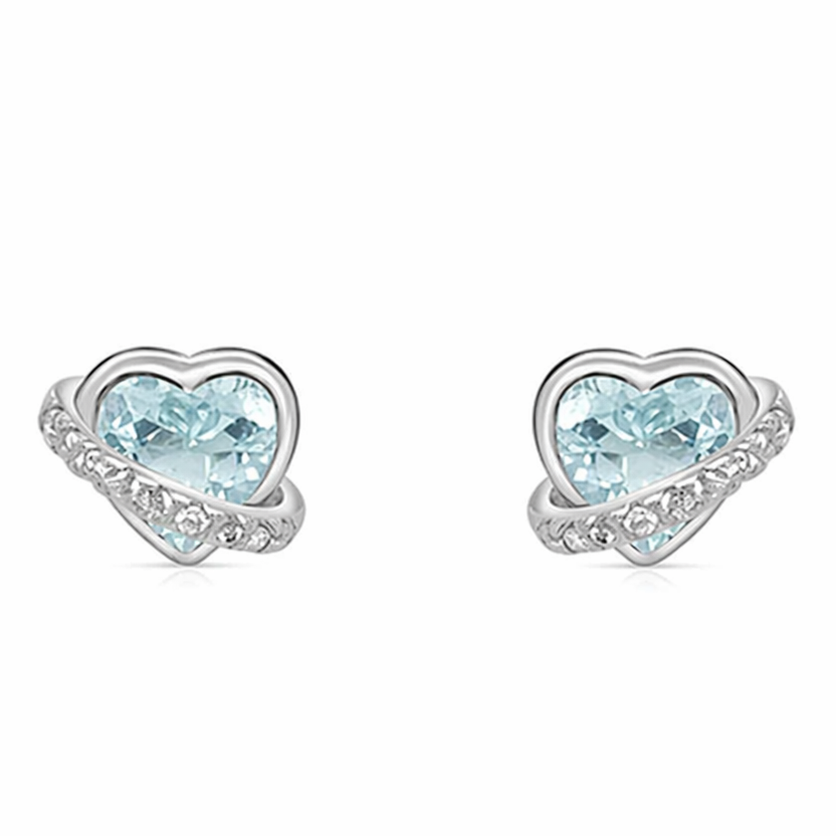 18k gold aquamarine heart and diamond earrings by Diamond Tales