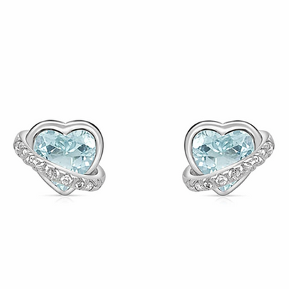 18k gold aquamarine heart and diamond earrings by Diamond Tales