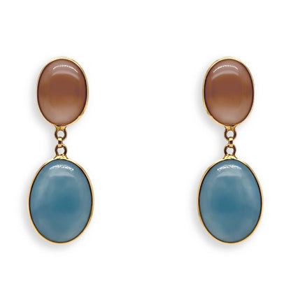 18k gold aquamarine and moonstone oval earrings by Diamond Tales