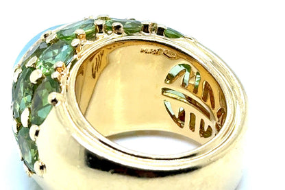 aquamarine and peridot ring in 18k yellow gold
