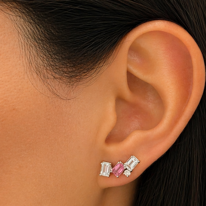 18k gold aquamarine tourmaline and diamond climber earrings by Diamond Tales