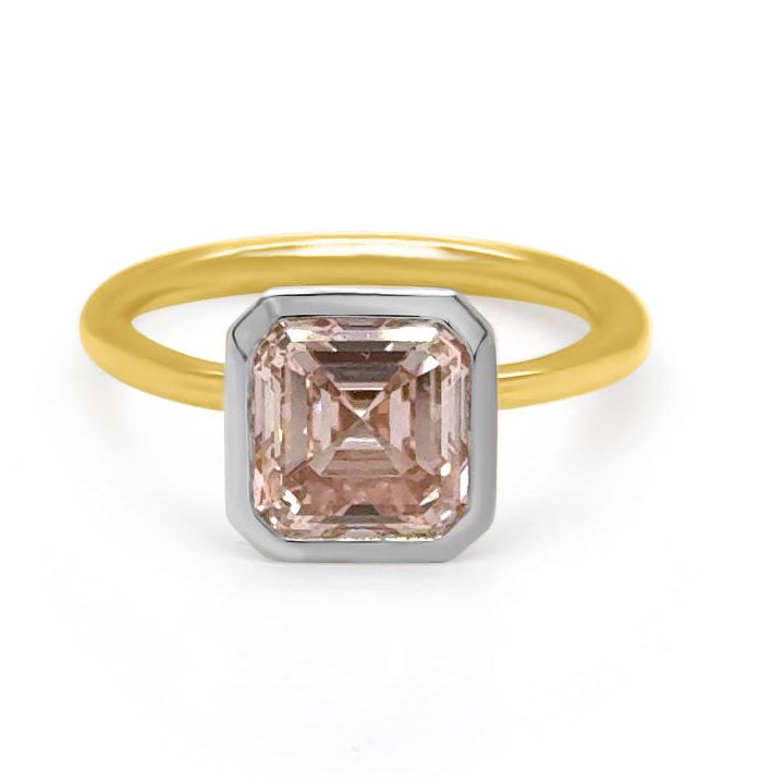 18k yellow gold ring with Asscher-cut fancy pink lab-grown diamond by Diamond Tales