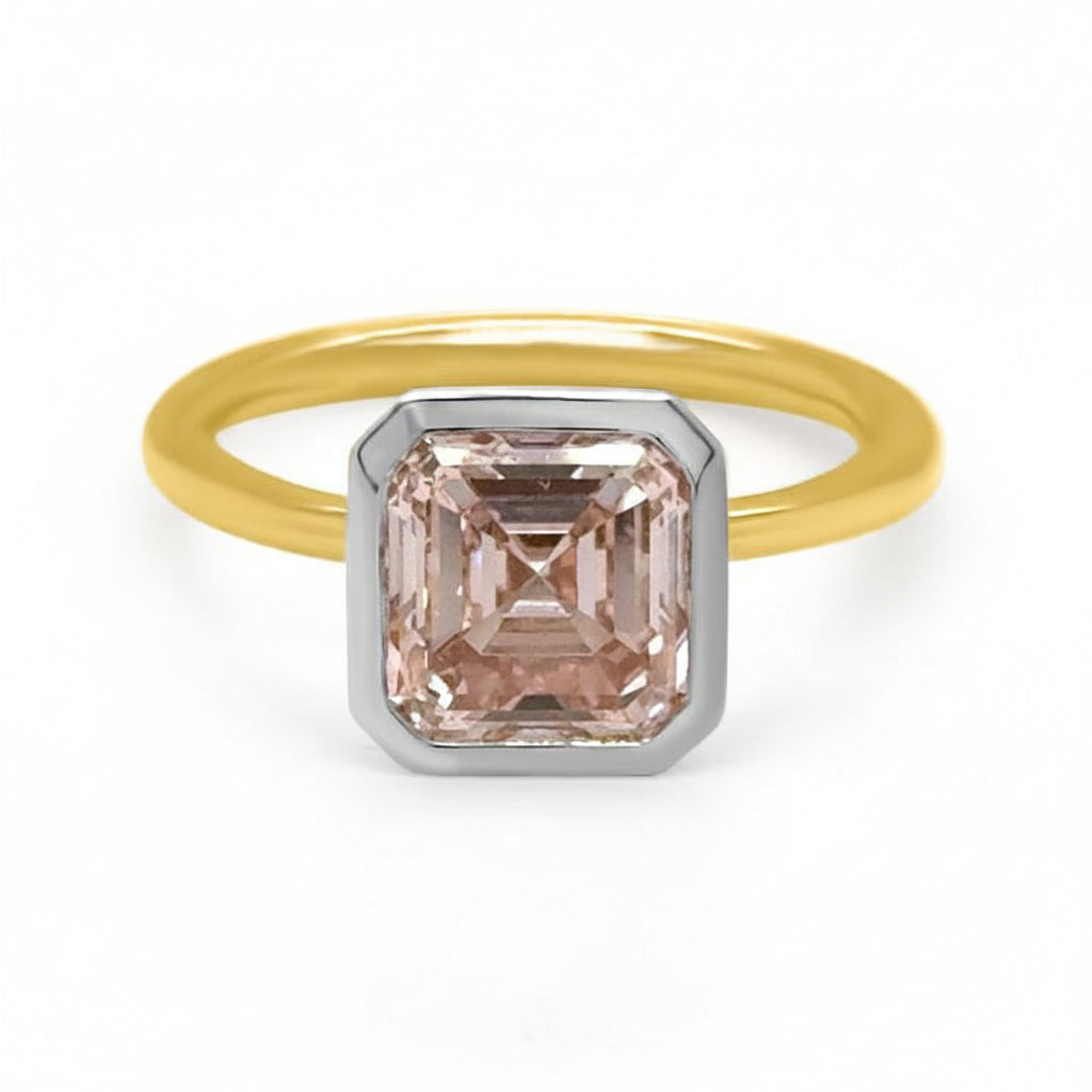 18k yellow gold ring with Asscher-cut fancy pink lab-grown diamond by Diamond Tales
