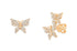 18k rose gold butterfly stud earrings with asymmetrical wings and diamond pavé