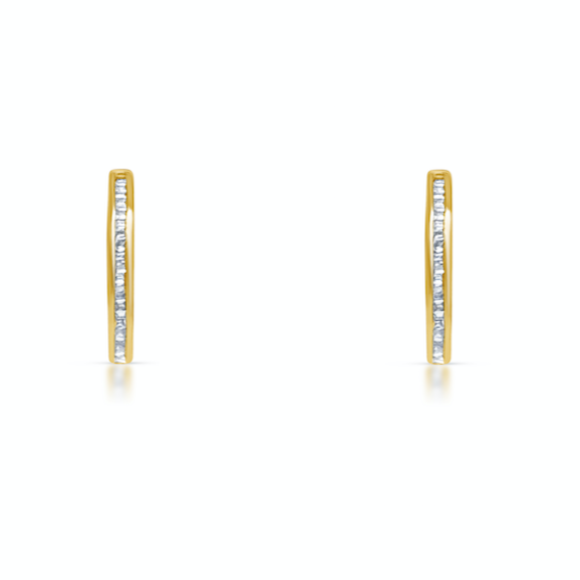 18k yellow gold baguette diamond hoop earrings by Diamond Tales