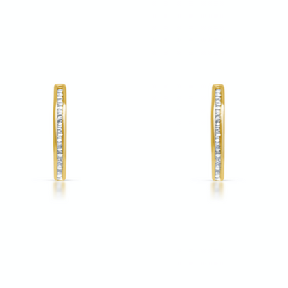 18k yellow gold baguette diamond hoop earrings by Diamond Tales