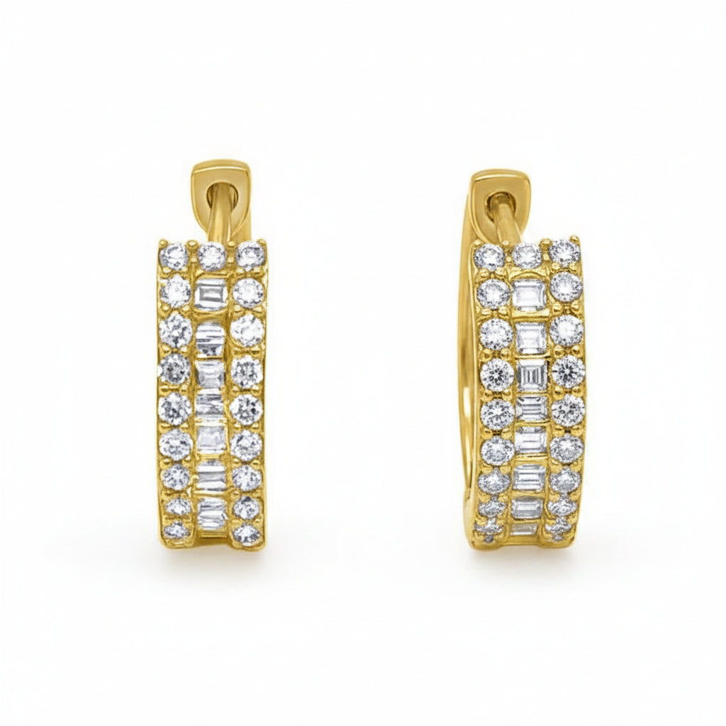 18k yellow gold baguette and diamond hoop earrings by Diamond Tales