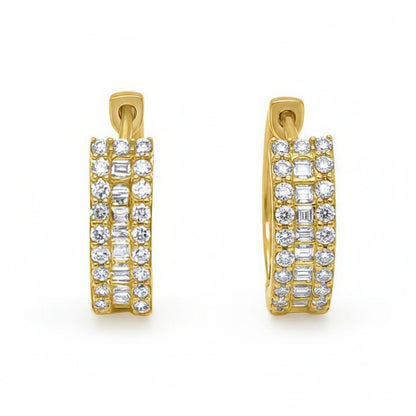 18k yellow gold baguette and diamond hoop earrings by Diamond Tales
