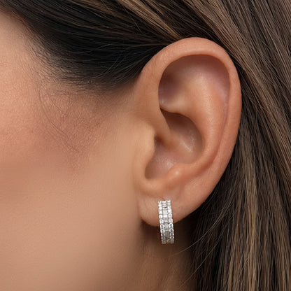 18k yellow gold baguette and diamond hoop earrings by Diamond Tales