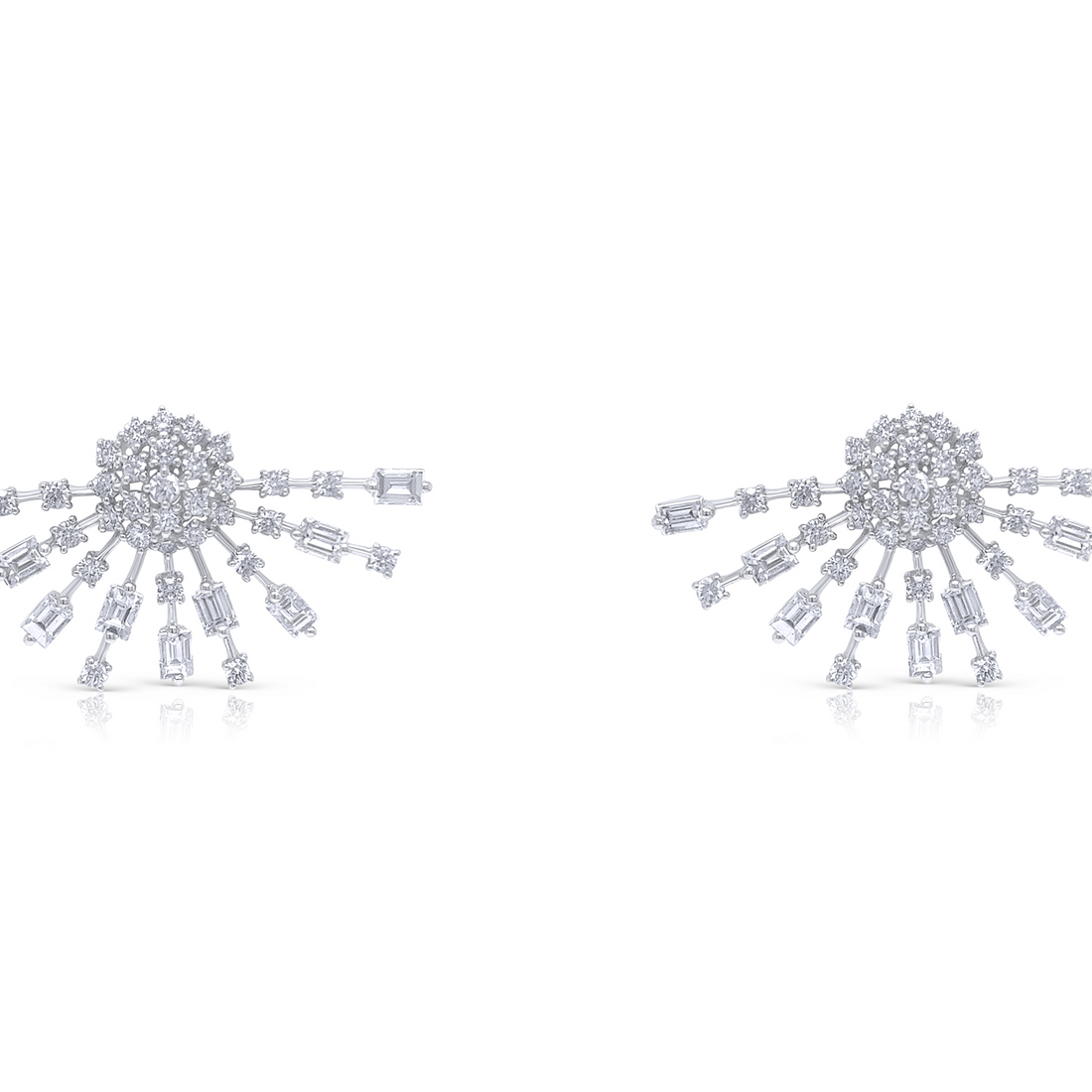 18k white gold baguette and round diamond stardust earrings by Diamond Tales