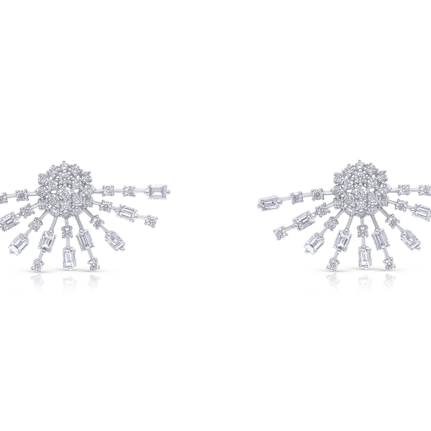 18k white gold baguette and round diamond stardust earrings by Diamond Tales