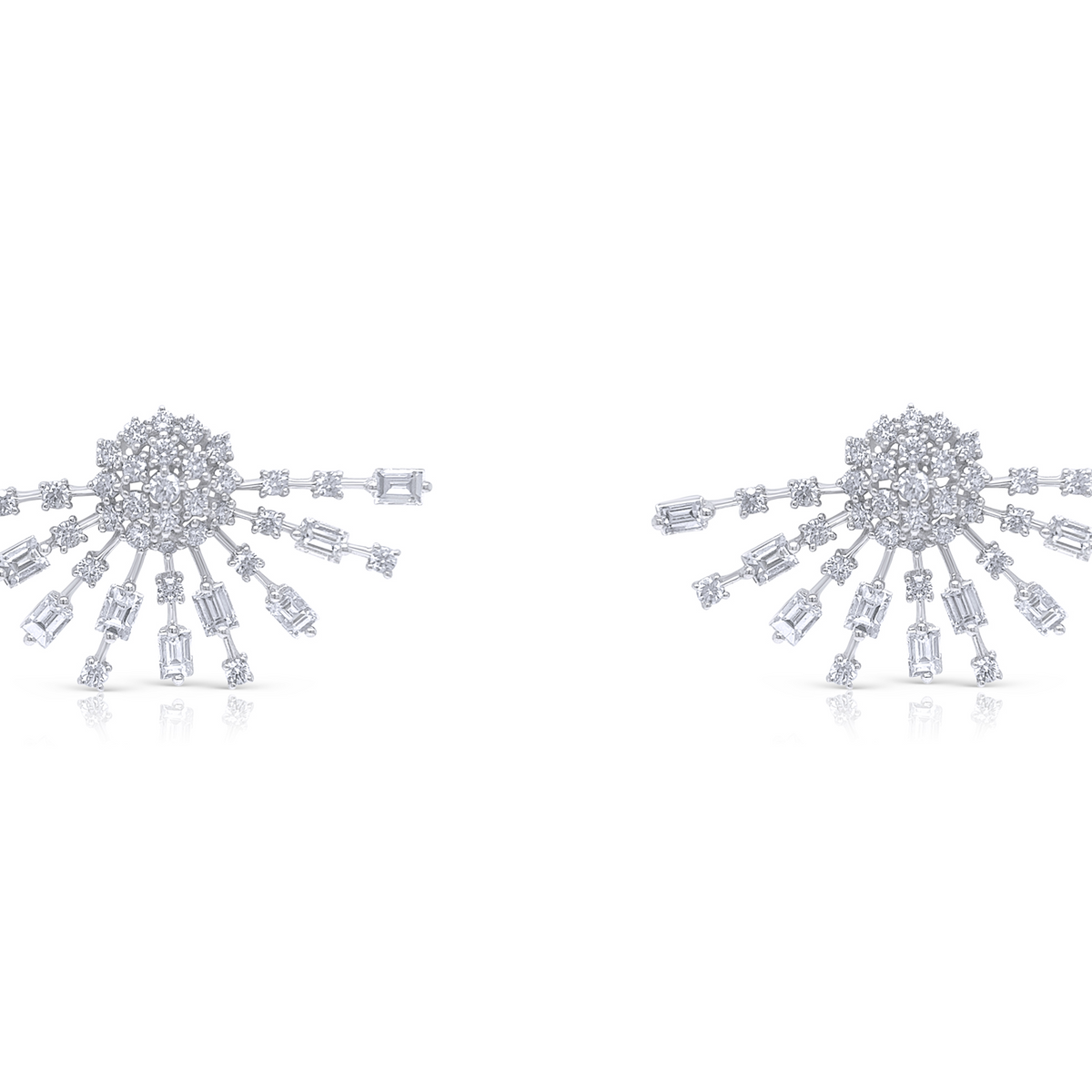 18k white gold baguette and round diamond stardust earrings by Diamond Tales