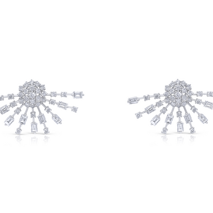18k white gold baguette and round diamond stardust earrings by Diamond Tales
