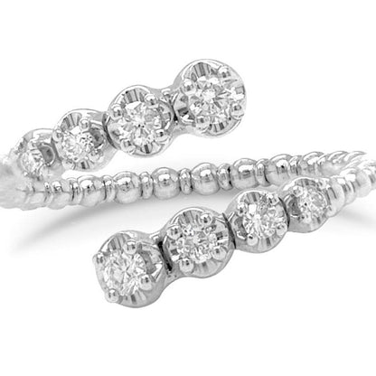 18k gold open band ring with beaded texture and inset diamond accents