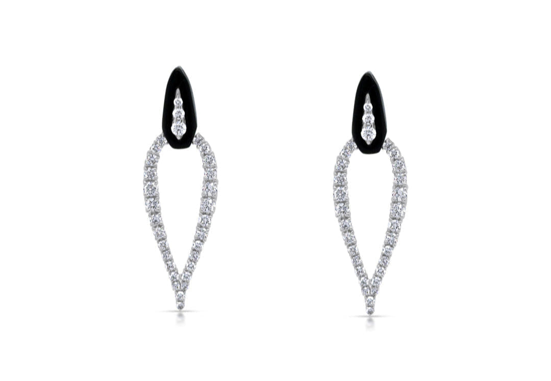 Black agate and diamond dangle earrings in 18k gold by Diamond Tales