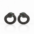 Snake earrings in 18k white gold paved with black diamonds and emerald accents