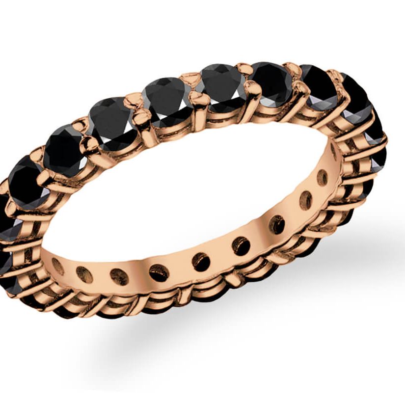 18k rose gold eternity ring with black diamonds by Diamond Tales