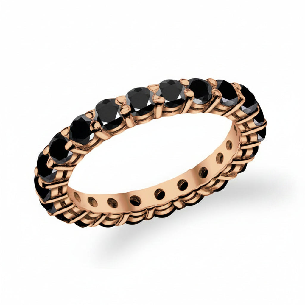 18k rose gold eternity ring with black diamonds by Diamond Tales
